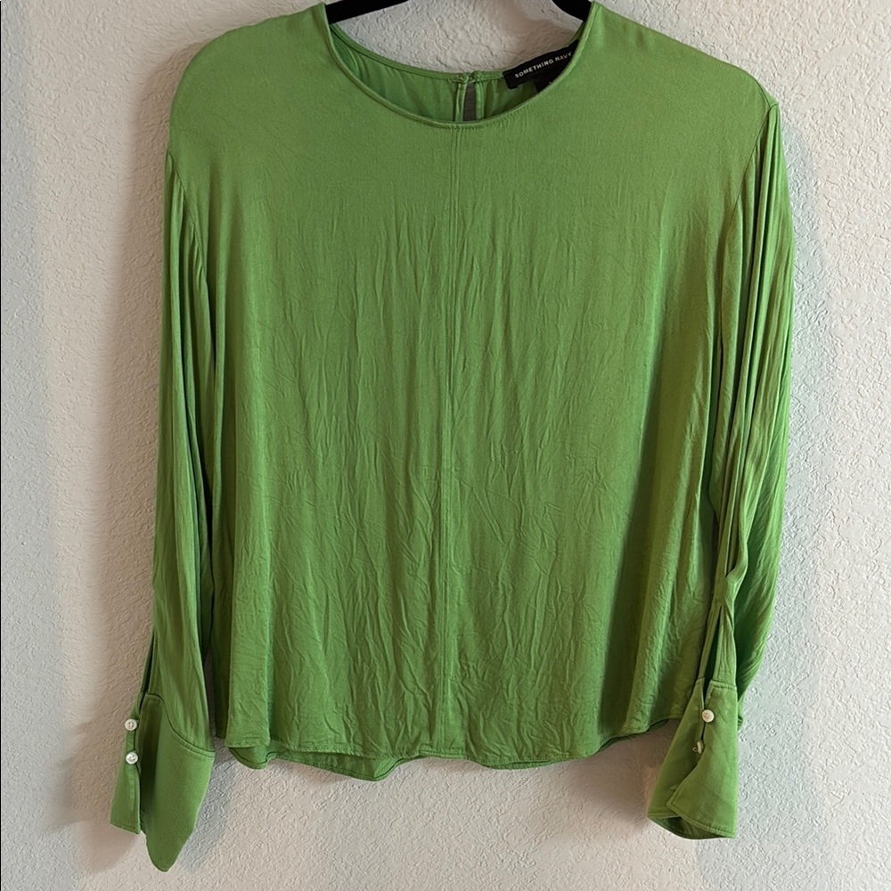 Something Navy Green Long Sleeve Relaxed Blouse